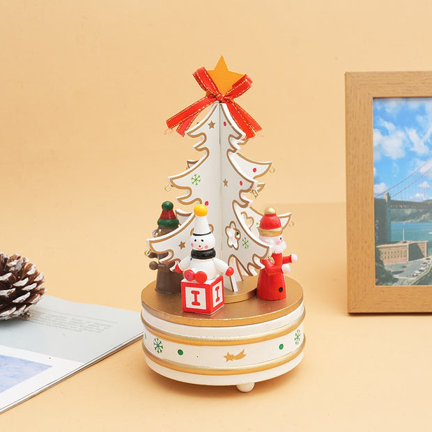 Desktop Christmas Tree Carousel Music Box Wooden Music Box Creative Christmas Scene Decoration Ornament