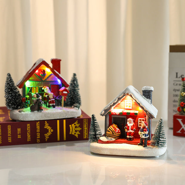 Christmas luminous resin house decoration, hotel shopping mall home scene, Christmas decoration, Christmas small gifts