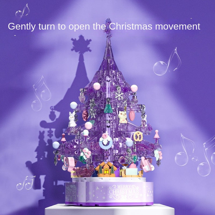 Christmas Gift Purple Crystal Christmas Tree Assembly Building Blocks Lighting Music Box Ornament Girls' Festival Gift