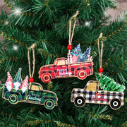 Christmas Decorations Wooden Plaid Car Santa Claus Christmas Tree Hanging Decorations Colorful Christmas Wooden Pendants