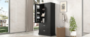 Tall Bathroom Storage Cabinet, Cabinet with Two Doors and Drawers, Adjustable Shelf, MDF Board, Black