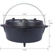 ast iron Dutch oven with lid, outdoor camping deep pot, used for camping, cooking, barbecue and leg rest,  12 Quart