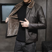 Autumn new men's leather jacket, men's leather jacket, lapel collar, middle-aged and elderly men's clothing, plus plush