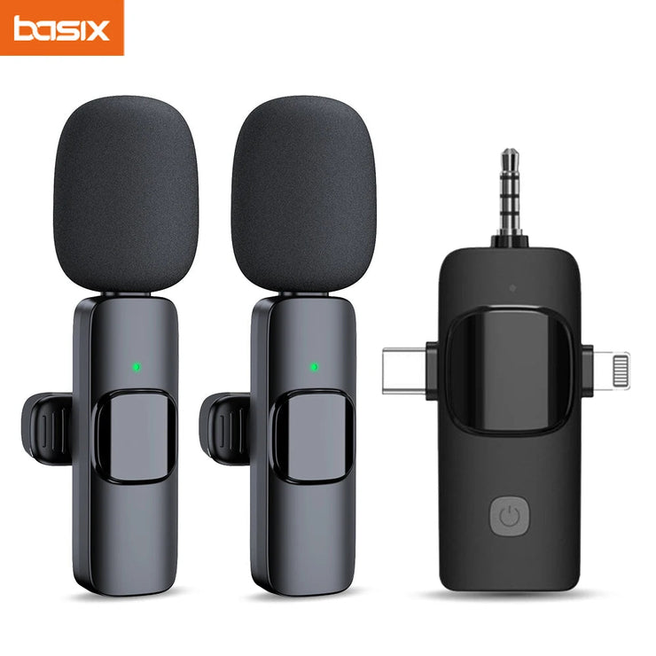 Basix 2.4G Wireless Lavalier Microphone 3in1 For iPhone Huawei Xiaomi Samsung Audio Video Recording Mic Live Broadcast Gaming - Follow yourDream