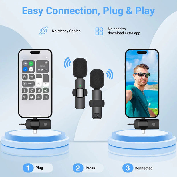 Basix 2.4G Wireless Lavalier Microphone 3in1 For iPhone Huawei Xiaomi Samsung Audio Video Recording Mic Live Broadcast Gaming - Follow yourDream