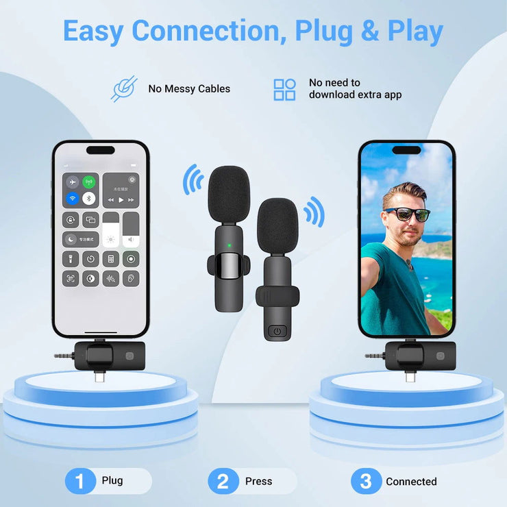 Basix 2.4G Wireless Lavalier Microphone 3in1 For iPhone Huawei Xiaomi Samsung Audio Video Recording Mic Live Broadcast Gaming - Follow yourDream