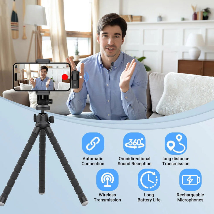 Basix 2.4G Wireless Lavalier Microphone 3in1 For iPhone Huawei Xiaomi Samsung Audio Video Recording Mic Live Broadcast Gaming - Follow yourDream