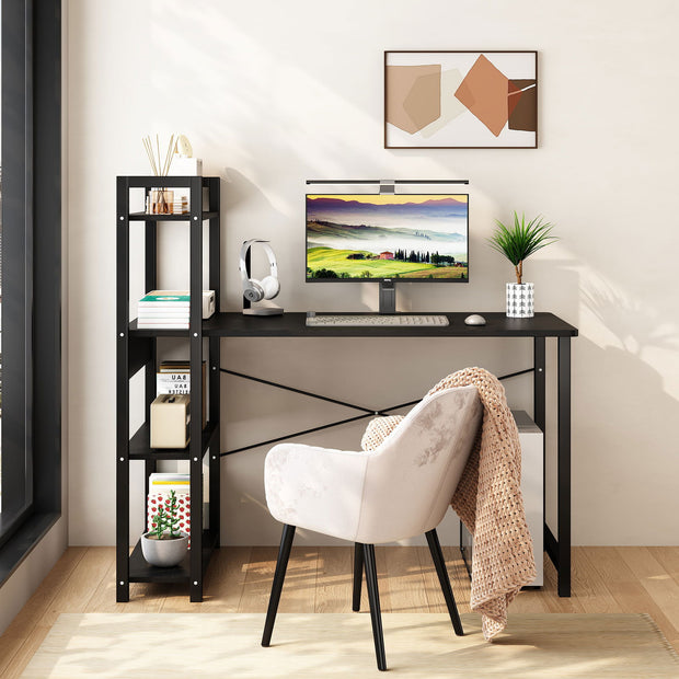 Bedroom desk, steel frame, computer desk, student desk, desk with 4 storage shelves, computer desk, metal and wood - Follow yourDream