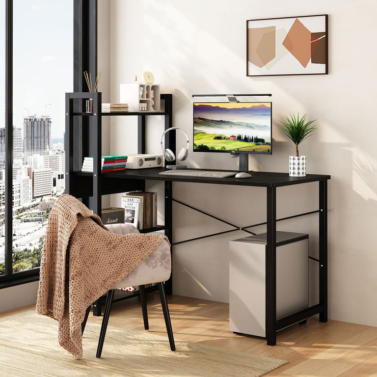 Bedroom desk, steel frame, computer desk, student desk, desk with 4 storage shelves, computer desk, metal and wood - Follow yourDream