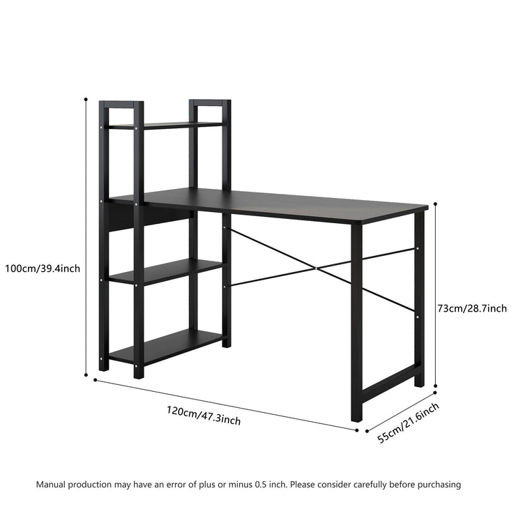 Bedroom desk, steel frame, computer desk, student desk, desk with 4 storage shelves, computer desk, metal and wood - Follow yourDream