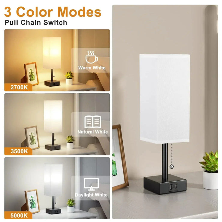 Bedside Table Lamp with USB C+A Ports Pull Chain Desk Lamp Usb Rechargeable AC85-265V Shade for Living Room Study Reading Light - Follow yourDream