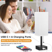 Bedside Table Lamp with USB C+A Ports Pull Chain Desk Lamp Usb Rechargeable AC85-265V Shade for Living Room Study Reading Light - Follow yourDream