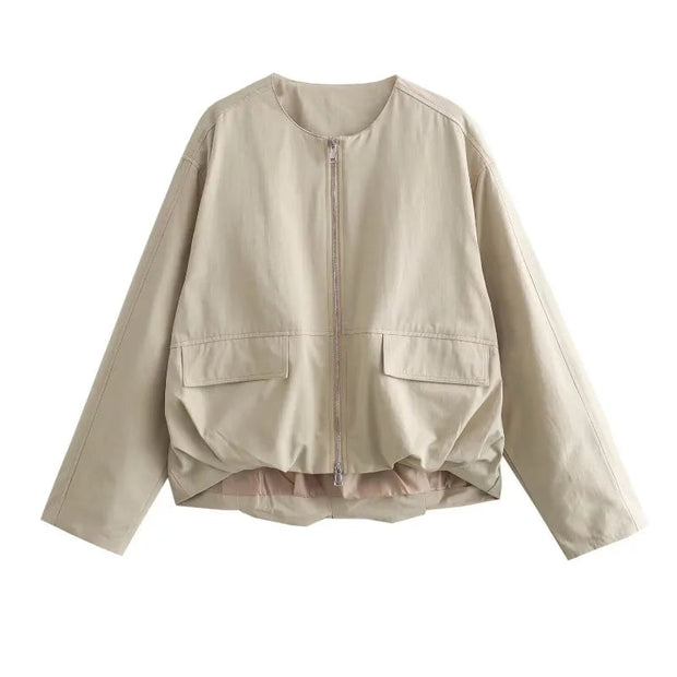 Beige Jackets Korean Style Women's  Golf Wear Women Korean Baseball Uniform Pretty Bomber Elegant Women's Jackets - Follow yourDream