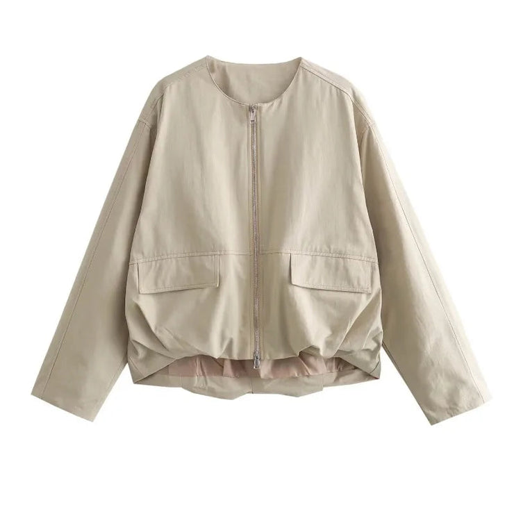 Beige Jackets Korean Style Women's  Golf Wear Women Korean Baseball Uniform Pretty Bomber Elegant Women's Jackets - Follow yourDream