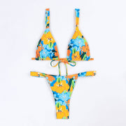 Bikini split body swimsuit for women with printed double-sided fabric and lace up - Follow yourDream