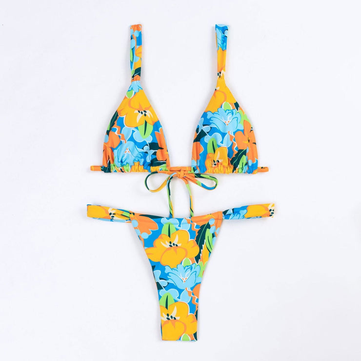 Bikini split body swimsuit for women with printed double-sided fabric and lace up - Follow yourDream