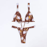 Bikini split body swimsuit for women with printed double-sided fabric and lace up - Follow yourDream