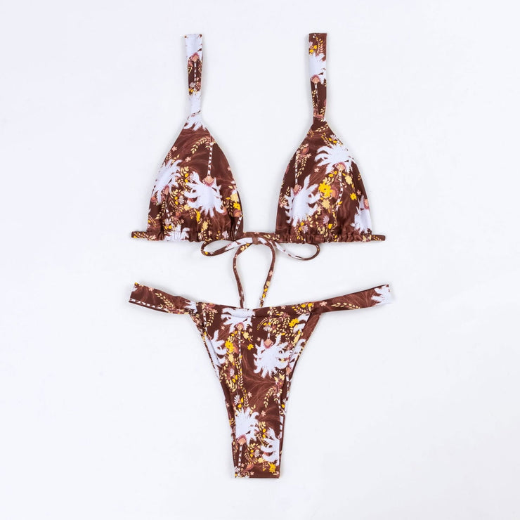 Bikini split body swimsuit for women with printed double-sided fabric and lace up - Follow yourDream