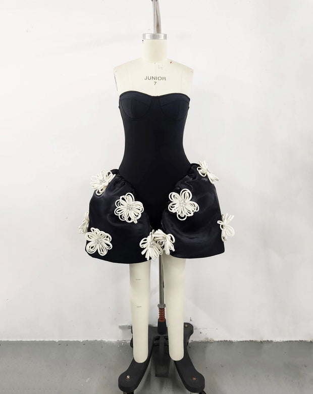Black Color Women Sexy Strapless Florals Ball Grown Mini Bandage Dress Fashion Birthday Party Celebrate Cocktail Dress Wholesale - Follow yourDream
