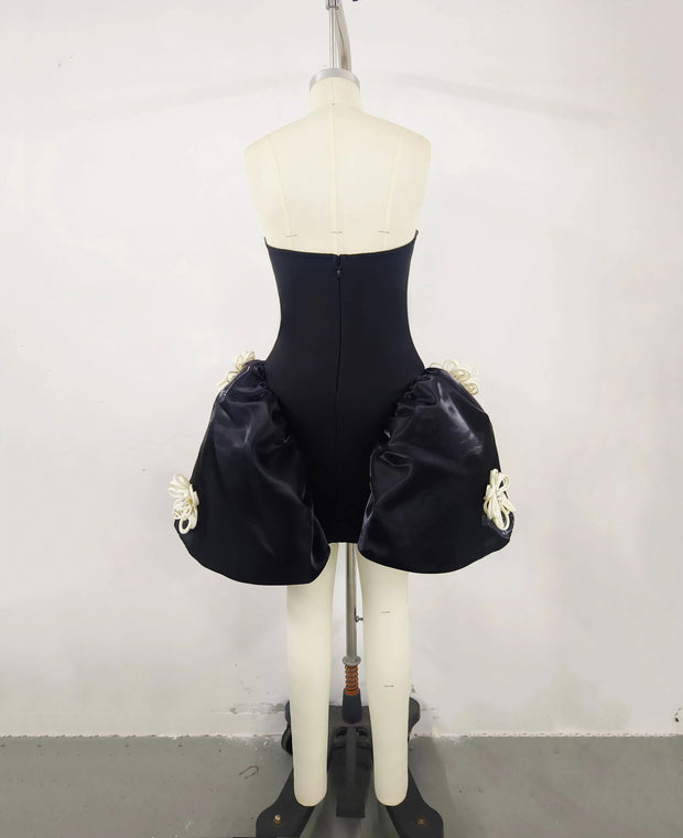 Black Color Women Sexy Strapless Florals Ball Grown Mini Bandage Dress Fashion Birthday Party Celebrate Cocktail Dress Wholesale - Follow yourDream