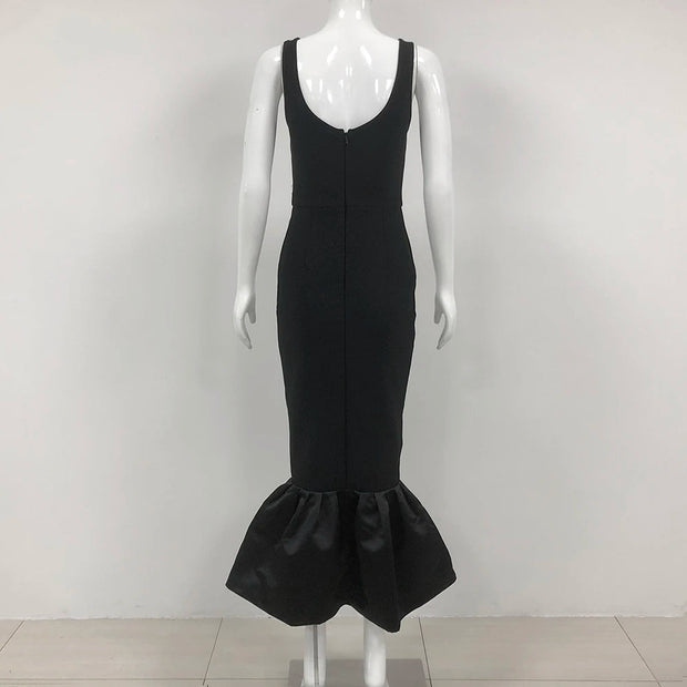 Black Color Women Sleeveless Sexy O-Neck Pearl Beading Bodycon Bandage Gown Dress Celebrate Fashion Evening Party Outfit Vestido - Follow yourDream