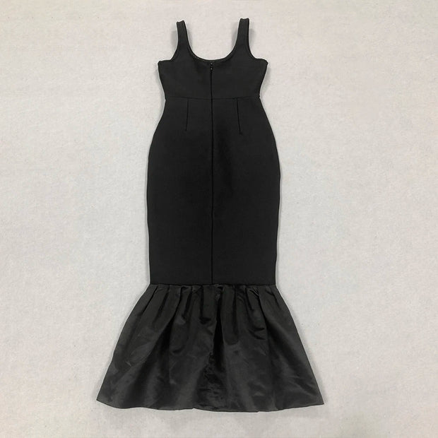 Black Color Women Sleeveless Sexy O-Neck Pearl Beading Bodycon Bandage Gown Dress Celebrate Fashion Evening Party Outfit Vestido - Follow yourDream