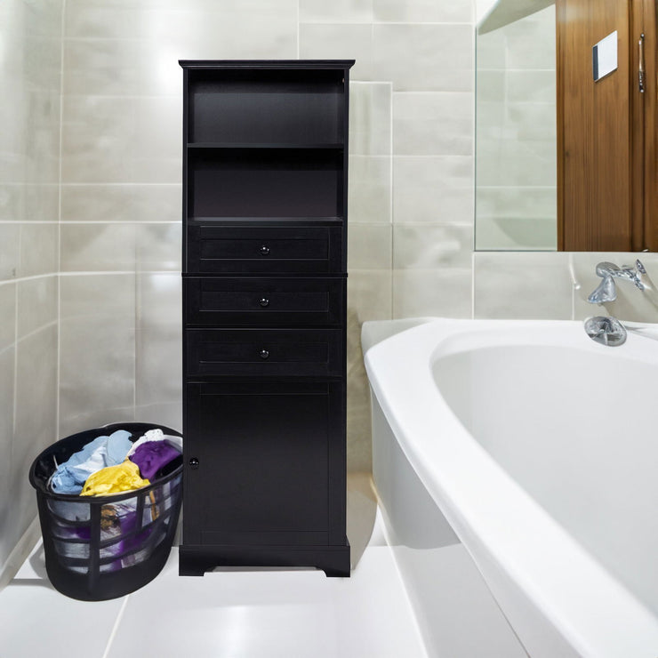 Black high storage cabinet with 3 drawers and adjustable shelves, MDF board painted - Follow yourDream
