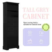 Black high storage cabinet with 3 drawers and adjustable shelves, MDF board painted - Follow yourDream