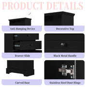 Black high storage cabinet with 3 drawers and adjustable shelves, MDF board painted - Follow yourDream