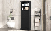 Black high storage cabinet with 3 drawers and adjustable shelves, MDF board painted - Follow yourDream