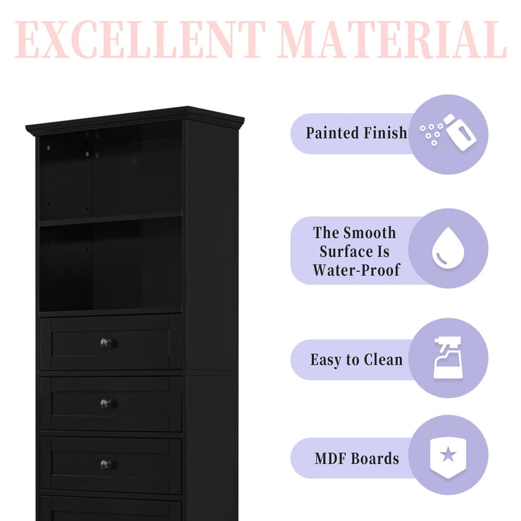 Black high storage cabinet with 3 drawers and adjustable shelves, MDF board painted - Follow yourDream