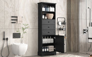 Black high storage cabinet with 3 drawers and adjustable shelves, MDF board painted - Follow yourDream