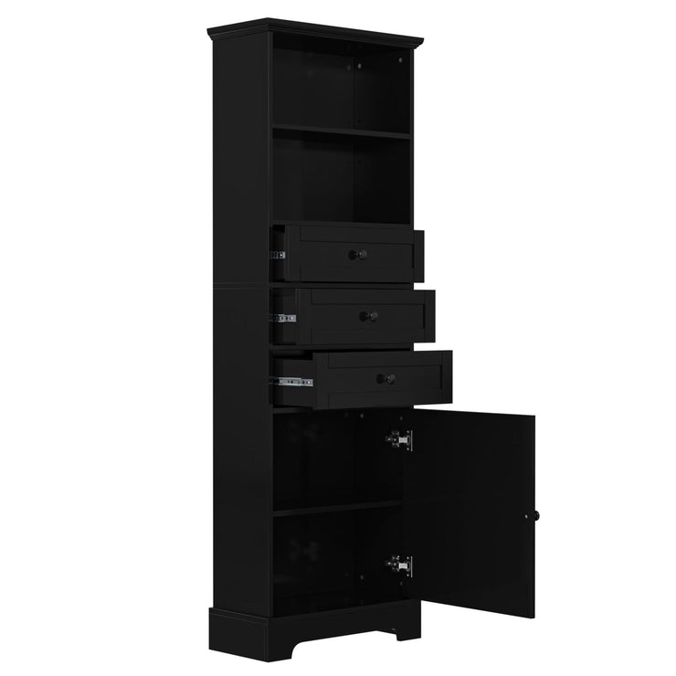 Black high storage cabinet with 3 drawers and adjustable shelves, MDF board painted - Follow yourDream
