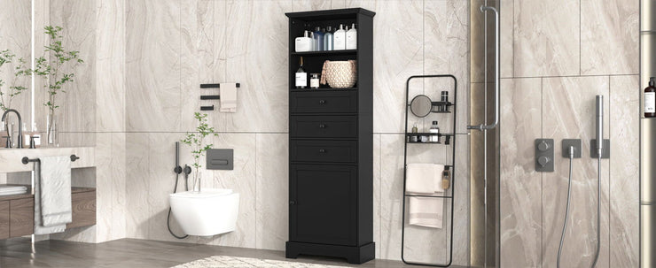 Black high storage cabinet with 3 drawers and adjustable shelves, MDF board painted - Follow yourDream