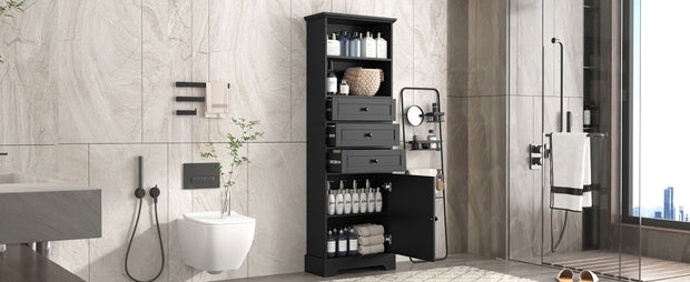 Black high storage cabinet with 3 drawers and adjustable shelves, MDF board painted - Follow yourDream