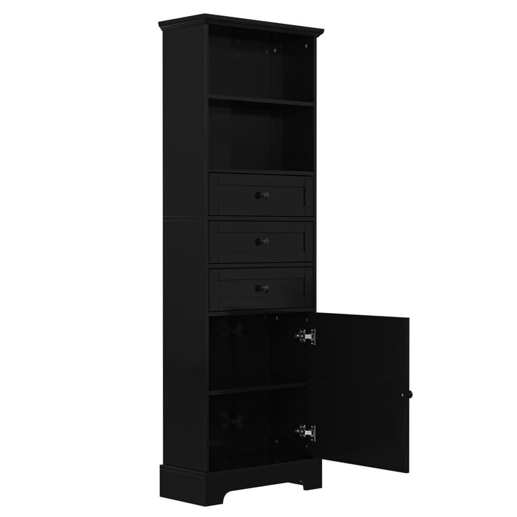 Black high storage cabinet with 3 drawers and adjustable shelves, MDF board painted - Follow yourDream