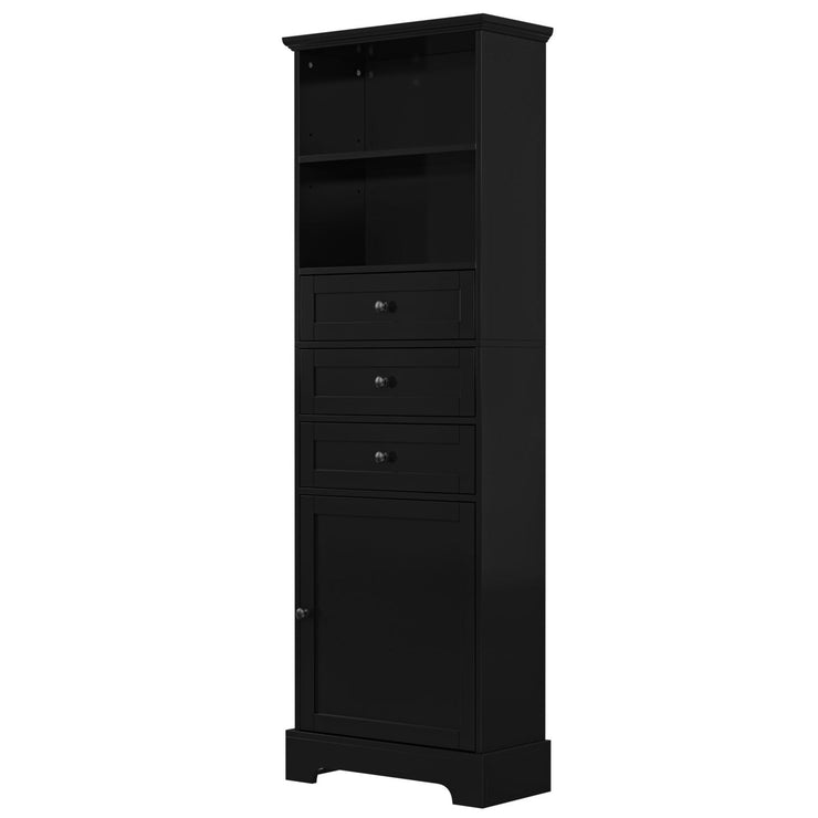 Black high storage cabinet with 3 drawers and adjustable shelves, MDF board painted - Follow yourDream