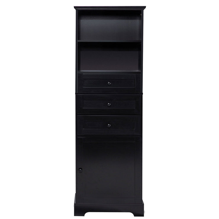 Black high storage cabinet with 3 drawers and adjustable shelves, MDF board painted - Follow yourDream