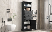 Black high storage cabinet with 3 drawers and adjustable shelves, MDF board painted - Follow yourDream
