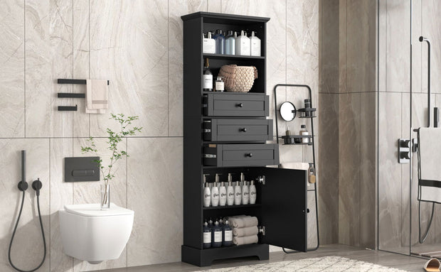 Black high storage cabinet with 3 drawers and adjustable shelves, MDF board painted - Follow yourDream