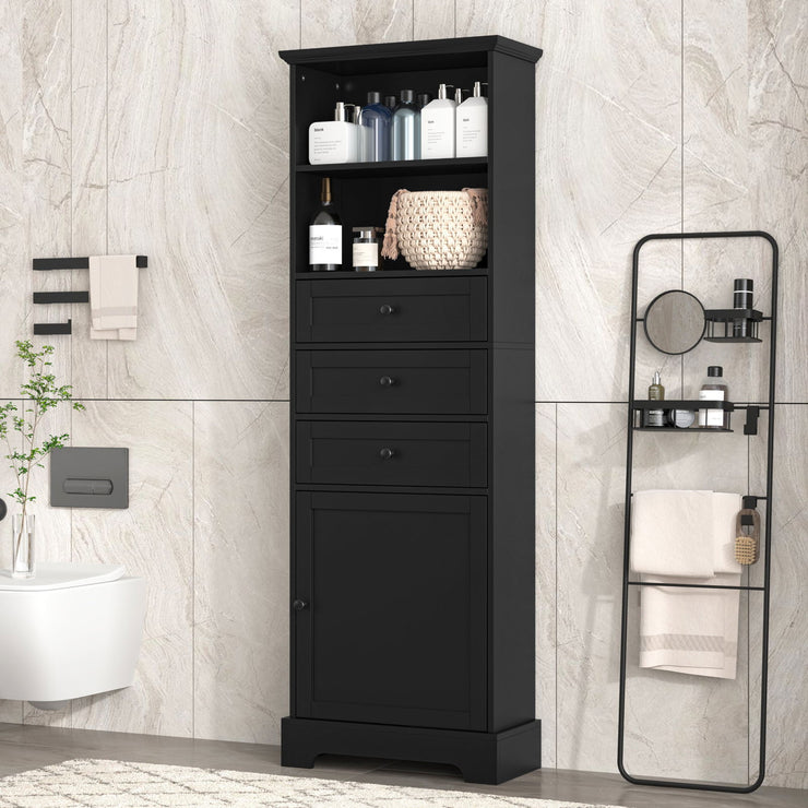 Black high storage cabinet with 3 drawers and adjustable shelves, MDF board painted - Follow yourDream