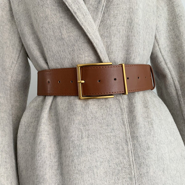 Black wide waistband women's fashionable coat suit jacket waist seal needle buckle simple dress with waist cinching - Follow yourDream