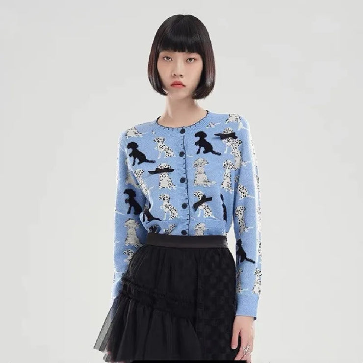 Blue Jacquard Knit Cardigan Sweater For Women Casual Fashion Elegant Ladies Knitwear Tops  Autumn Long Sleeve O-neck Jumpers - Follow yourDream