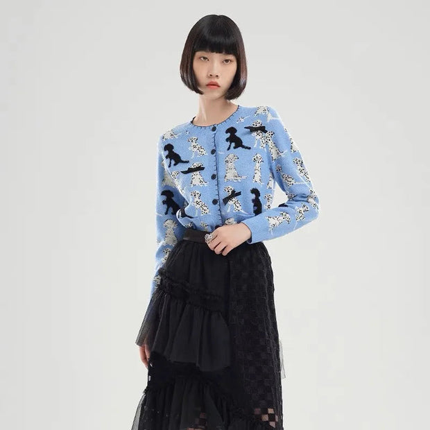 Blue Jacquard Knit Cardigan Sweater For Women Casual Fashion Elegant Ladies Knitwear Tops  Autumn Long Sleeve O-neck Jumpers - Follow yourDream