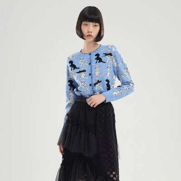 Blue Jacquard Knit Cardigan Sweater For Women Casual Fashion Elegant Ladies Knitwear Tops  Autumn Long Sleeve O-neck Jumpers - Follow yourDream