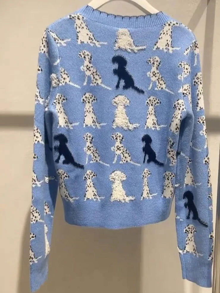 Blue Jacquard Knit Cardigan Sweater For Women Casual Fashion Elegant Ladies Knitwear Tops  Autumn Long Sleeve O-neck Jumpers - Follow yourDream