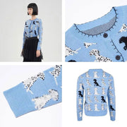 Blue Jacquard Knit Cardigan Sweater For Women Casual Fashion Elegant Ladies Knitwear Tops  Autumn Long Sleeve O-neck Jumpers - Follow yourDream
