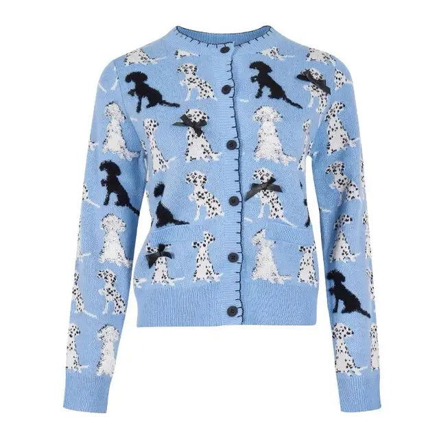 Blue Jacquard Knit Cardigan Sweater For Women Casual Fashion Elegant Ladies Knitwear Tops  Autumn Long Sleeve O-neck Jumpers - Follow yourDream