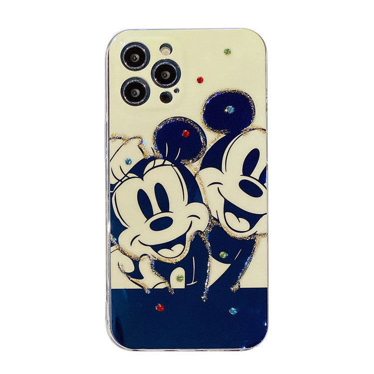 Blue light black-and-white Mickey is suitable for iPhone 12 / 11promax mobile phone case with flash drill and glue dropping - Follow yourDream