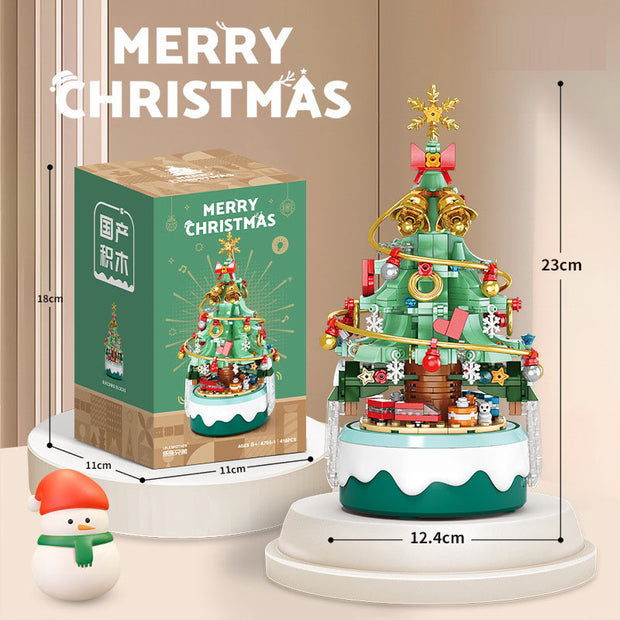 Christmas Tree Rotating Music Box Christmas Ornament Assembly Building Blocks Toys Gift